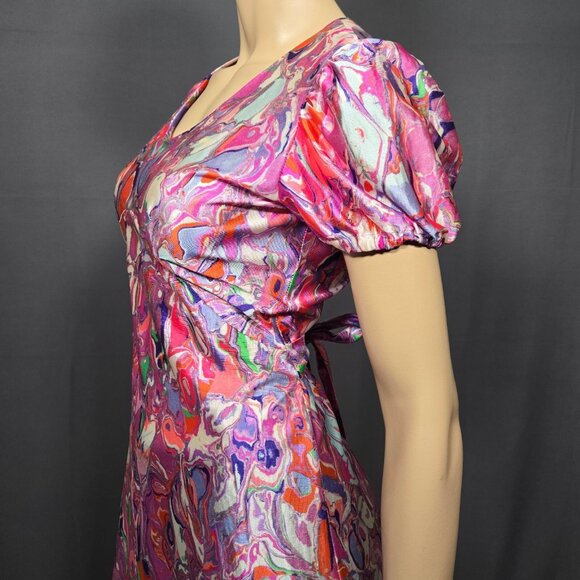 Vintage 60s Psychedelic Print Maxi Dress Womens Size S Tie Back Groovy Colourful - Picture 6 of 9
